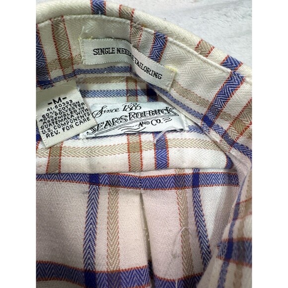 Vintage Sears Sport Shirt Blue Brown Check SS Button Down M Poly Cotton Exc Cond - Picture 3 of 9